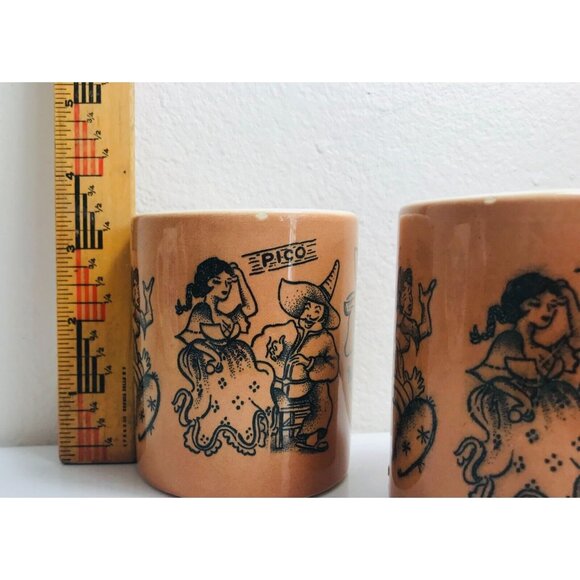 Vintage Senor Pico Naughty Pottery Mugs Trader Vics Restaurant 1971 Pair Cups - Picture 11 of 11